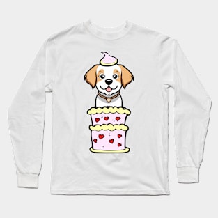 Happy dog Jumping out of a cake Long Sleeve T-Shirt